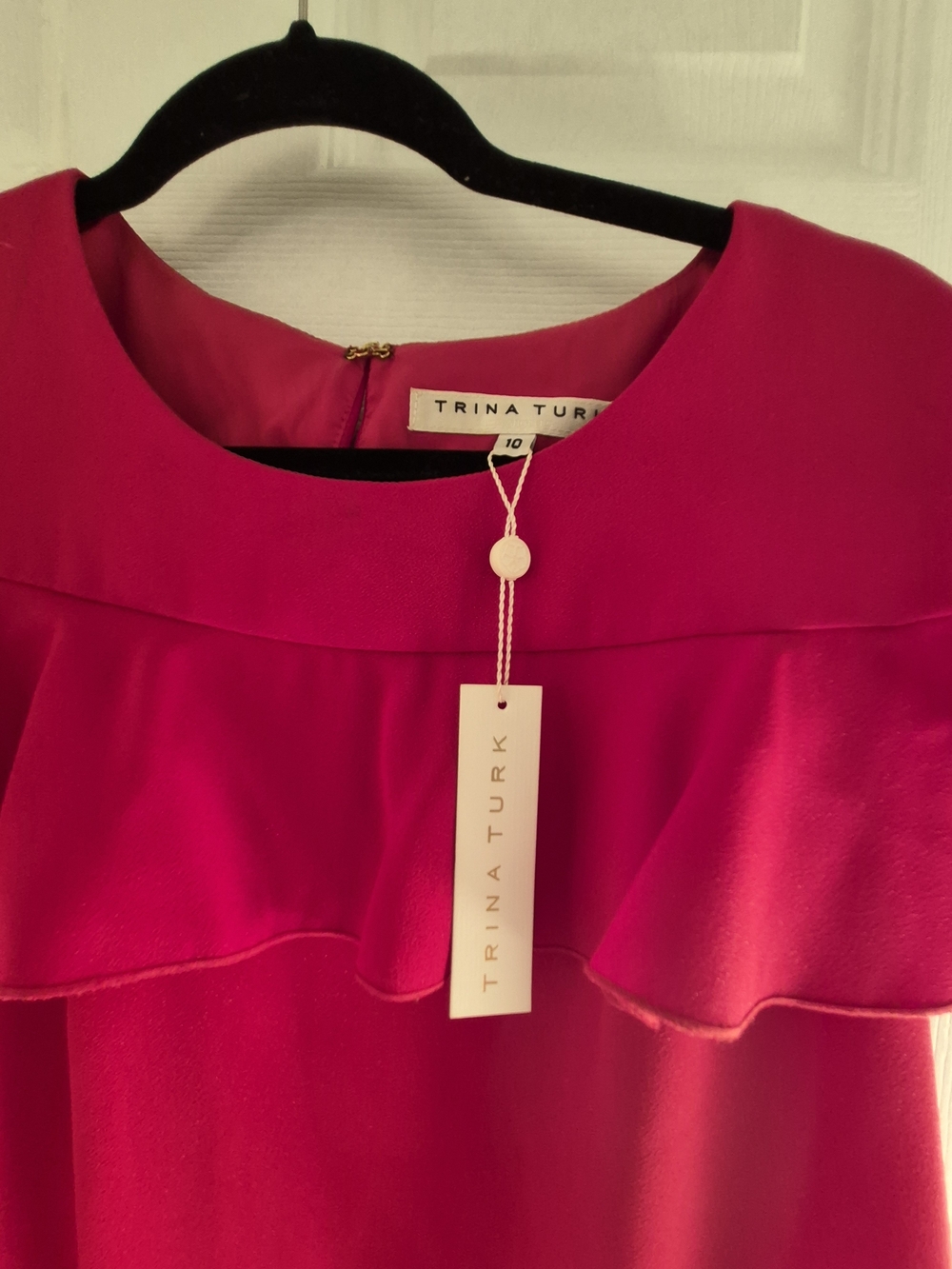 Trina Turk Women's Pink Ruffle Neck Blouse